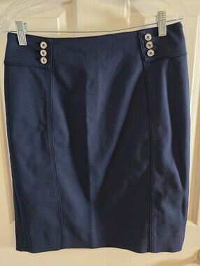 WHITE HOUSE BLACK MARKET Navy Blue PerfectForm Pencil Skirt Lined W/ Slit Size 8